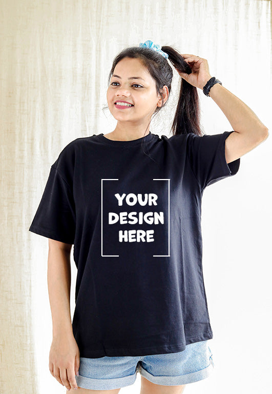 Women's Black 180gsm Pure Cotton Customized Tshirt