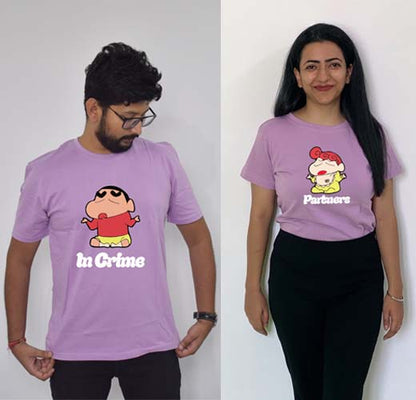 Partners in Crime Shinchan & Noharaa Sibling Tees Lavender - MyTeez